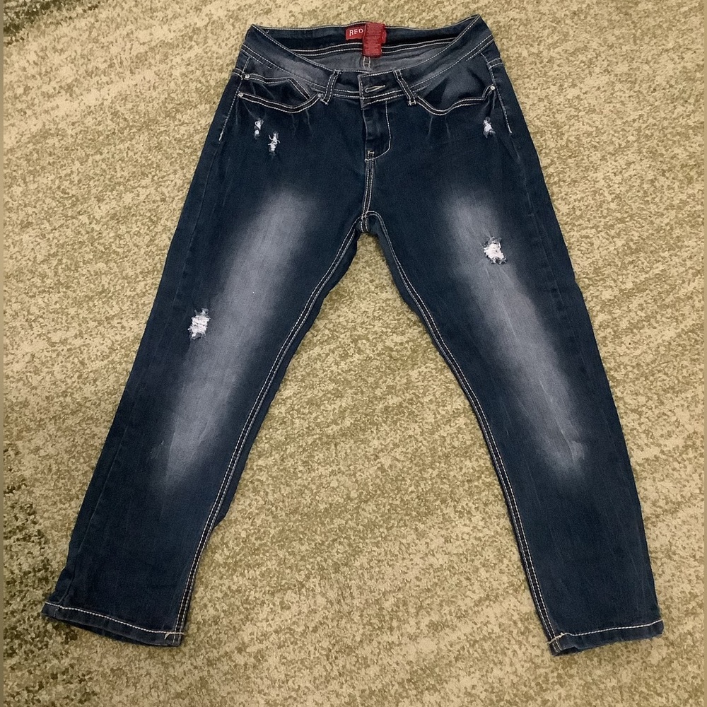 Dark blue jeans junior size 9 red rivet